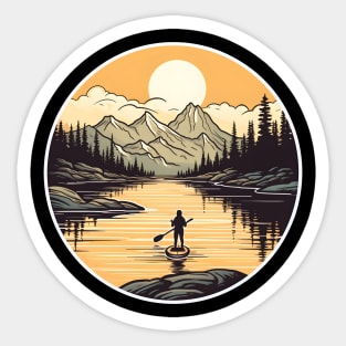 Golden Hour Paddleboarding in a Pristine Mountain Lake Sticker